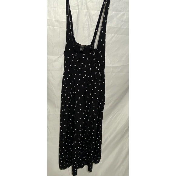 Forever 21 Black Polka Dot Dressy Wide Leg Romper Medium Button Suspenders - Picture 1 of 14